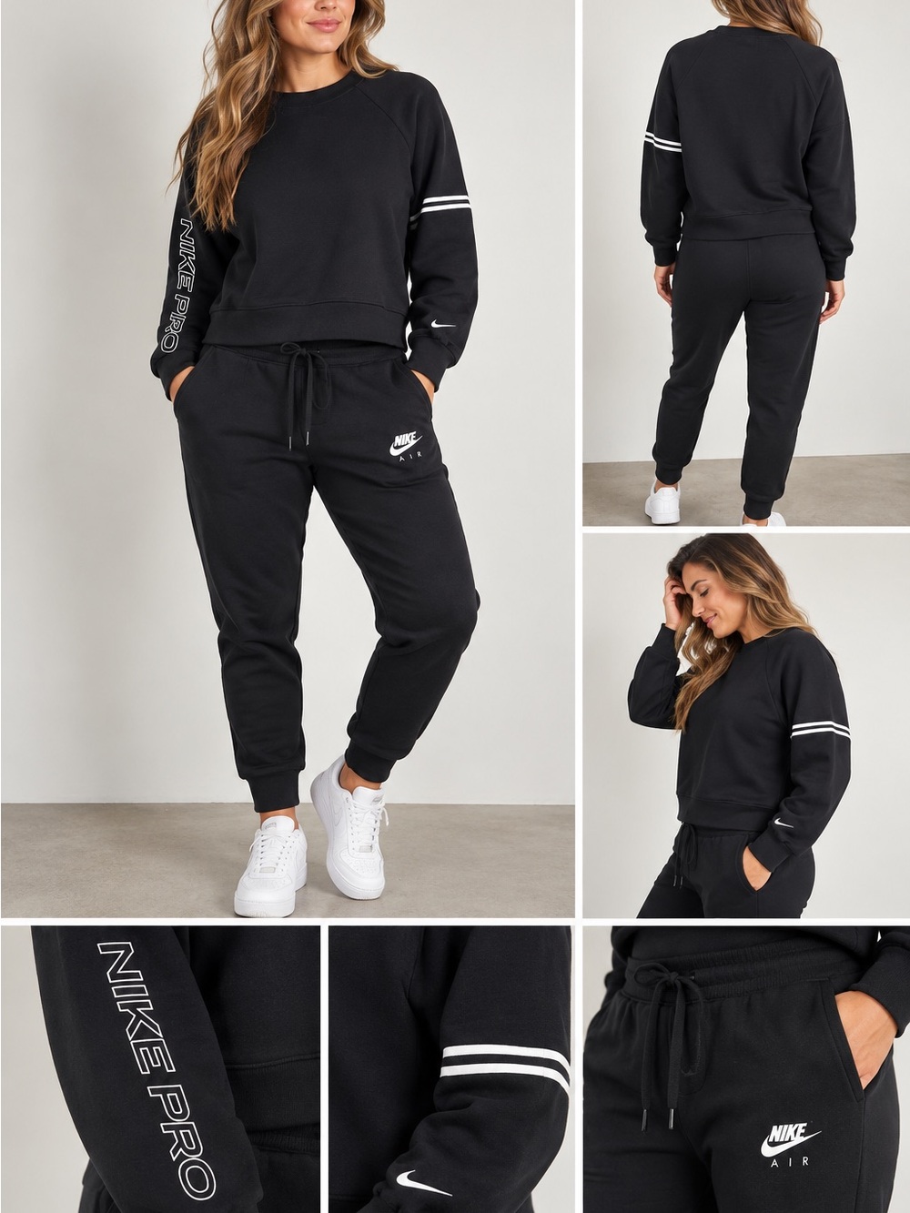Nike Air Black Women's Joggers with Nike pro crewneck outfit